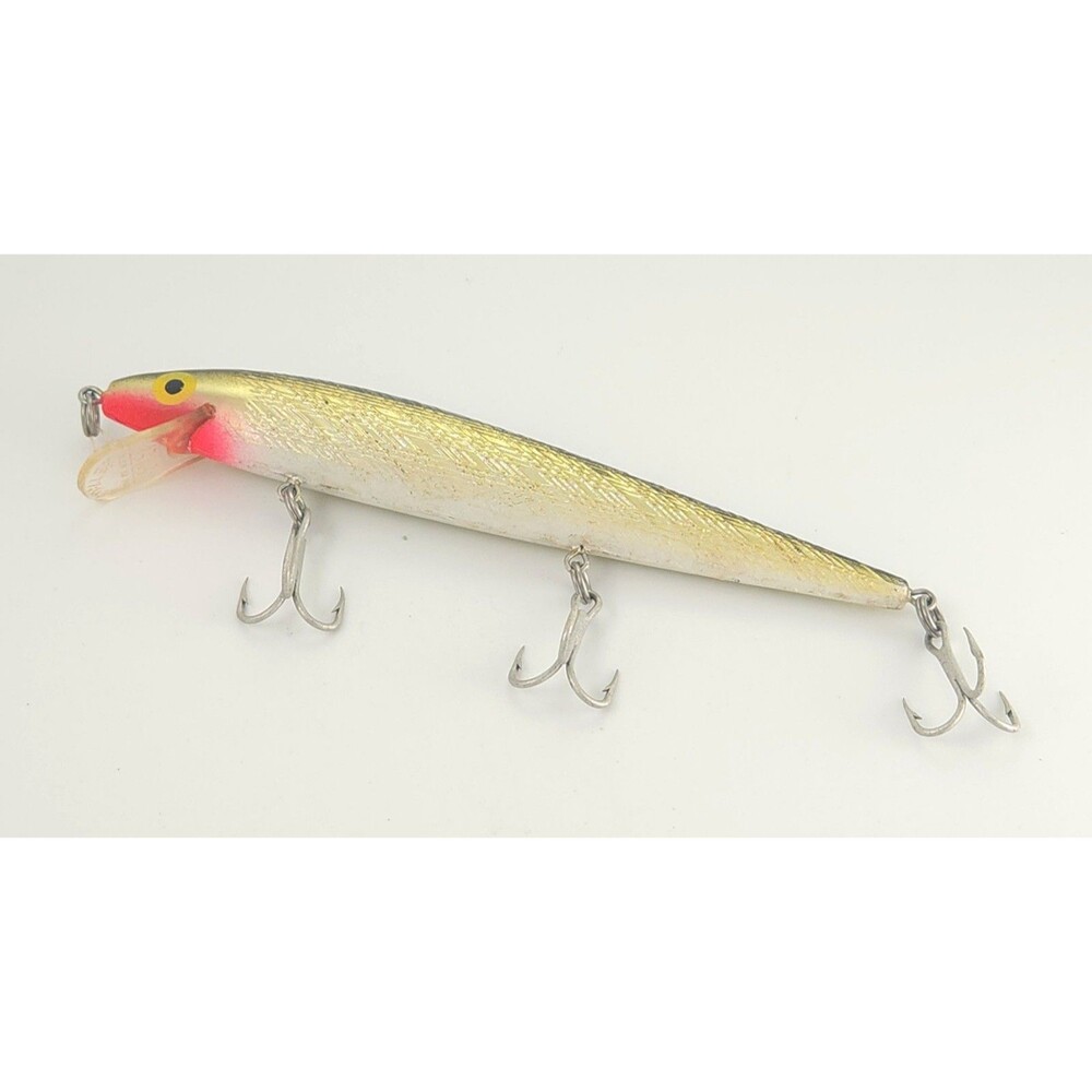 Vintage Rebel Minnow Floater F20 Fishing Lure 4.5" Gold Scale Black Back